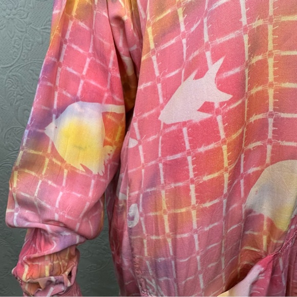 Paul M Ropp 70s VTG Oversized Batik Button Down Fish Tunic - Picture 9 of 15